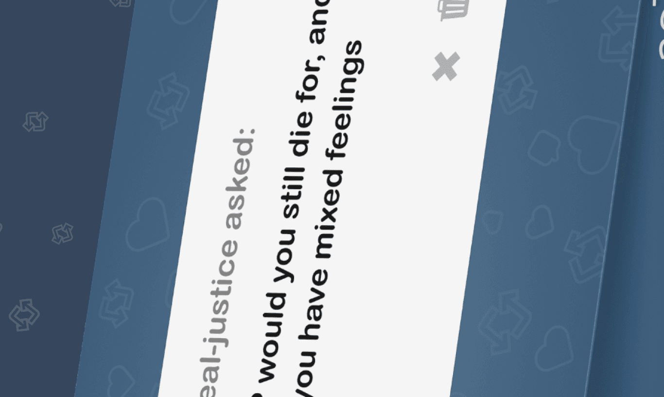 Close-up of bobatan-for-real-justice ask card